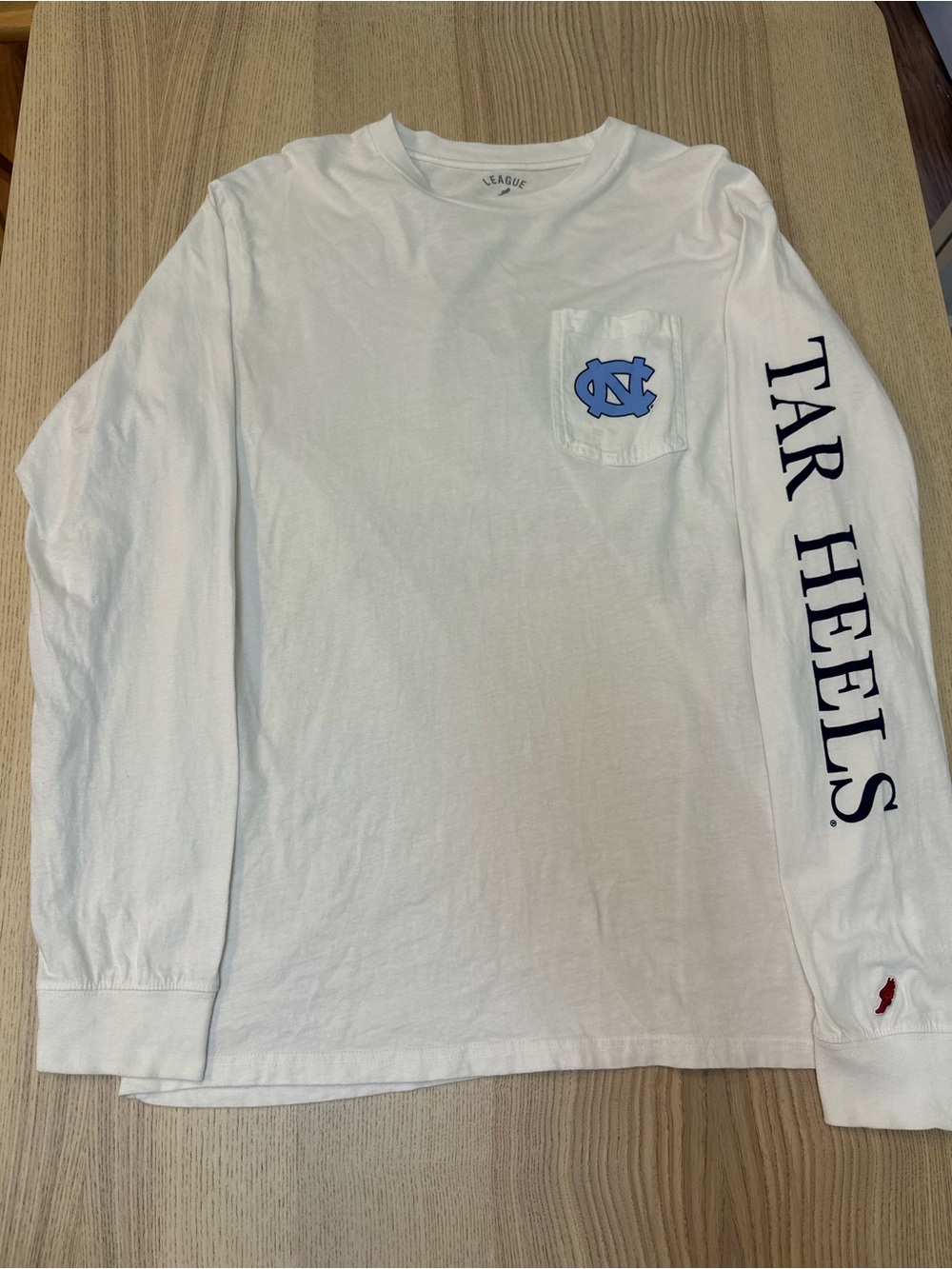 League White Long-Sleeve UNC Pocket Tee with Rameses
